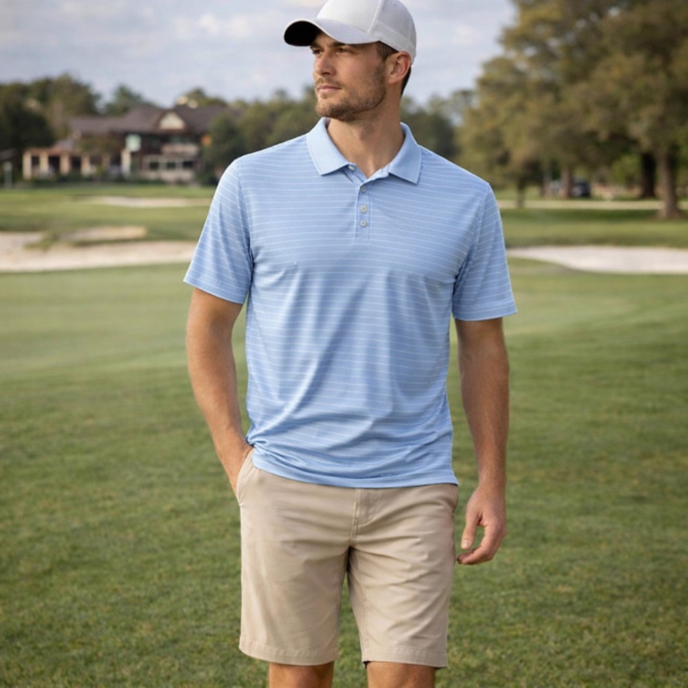 All In Motion Blue White Pinstripe Performance Polo Shirt XL NWT